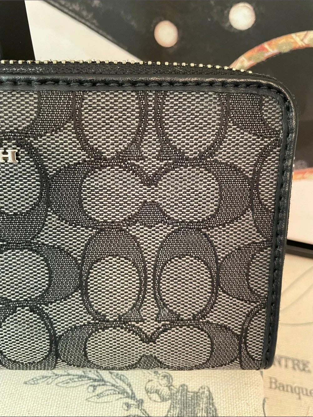 Coach Black and Gray Signature Zip Wallet - Picture 5 of 16